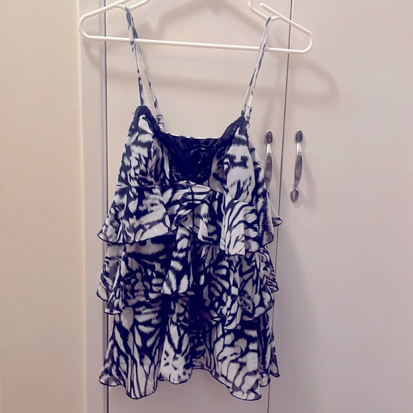 Paper Tee ruffle animal print tank top black and white size small - Picture 1 of 7